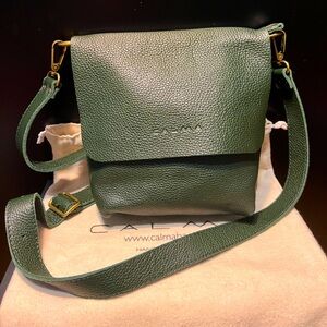 New Calma Forrest Green Pebbled Leather Purse Handmade in Spain NWOT